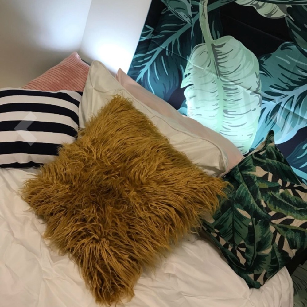 Ginger Boho Faux Fur Mongolian Throw Pillow Cover